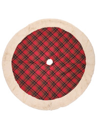 48 inch Red Plaid Plush Soft Fuzzy Trim Felt back Christmas Holiday Tree Skirt