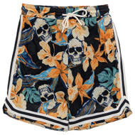 No Boundaries Mens Black Skulls Mesh Basketball Shorts