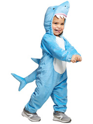 Infant Boys Plush Blue & White Shark Pup Hooded Jumpsuit Baby Costume 2-3T
