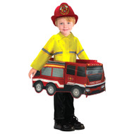 Toddler Boy Fire Truck Fireman Step In Overlay Costume  & Hat 3T-4T