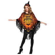 Women's Brown Eat Drink Be Scary Fringed Poncho & Witch Headpiece Costume  XS-XL