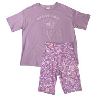 Womens Puprle Floral Let Love Grow Pajamas Knit Tee & Shorts Sleep Set