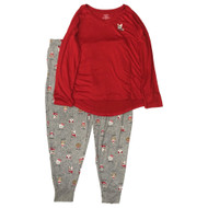 Womens Red Dog Print Knit Pajamas Sleep Set Top & Jogger Pants