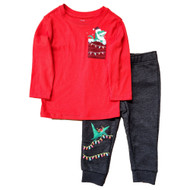 Infant & Toddler Boys Red Dinosaur Santa Christmas Top & Pants Outfit Set