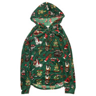 Womens Jr Lightweight Velour Dog Print Christmas Hoodie Sweatshirt