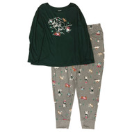 Womens Green Cat & Dog Christmas Holiday Pajamas Joggers & Top Sleep Set