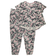 Womens Pink & Gray Camo Pajamas Knit Tee Shirt & Jogger Pants Sleep Set 2X