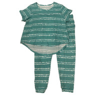 Womens Teal Stripe Pajamas Knit Tee Shirt & Jogger Pants Sleep Set