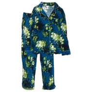 Ambrielle Womens Blue & Green Floral Pajamas Knit Button Front Sleep Set