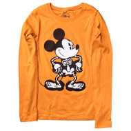 Disney Girls Orange Mickey Mouse Skeleton Halloween Tee T-Shirt Large 10-12