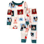 Disney Boys White Mickey Mouse Christmas Long Sleeve 2 Piece Pajama Sleep Set 10