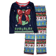 Womens Navy Blue Wreath Christmas Pajamas Tee Shirt & Jogger Pants Sleep Set