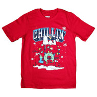 Peanuts Boys Red Short Sleeve Snoopy Chillin' Christmas T-Shirt Tee