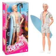 Barbie The Movie Surfer Ken Doll Wearing Pastel Striped Outfit with Surfboard