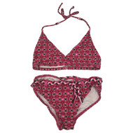Girls 2pc Pink & Brown Geometric Print Bikini Swim Suit