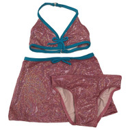 Girls 3pc Pink Sparkle Bikini Swim Suit with Skirt