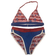 Girls 2pc Patriotic Red White Blue Stars & Stripes Bikini Swim Suit