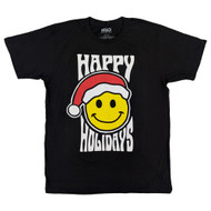 Mad Engine Mens Black Happy Holidays Smiling Face Christmas T-Shirt