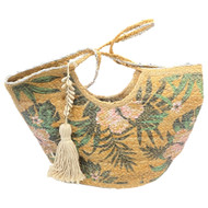Women's Large Floral Jute Summer Tote Overnight Bag Handbag