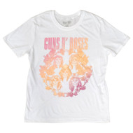 Womens White Guns & Roses Bright Pink & Orange Print Tee Shirt T-Shirt