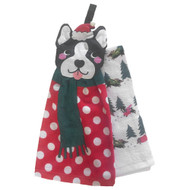St Nicholas Square Christmas Pug Dog Kitchen Towel Set with Hanger 2 Dish Towels