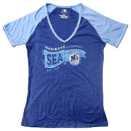 Womens Soft Blue Seattle Mariners Baseball V-Neck Tee Shirt T-Shirt