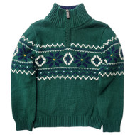 Izod Boys Green & Blue Print Quarter Zip Cotton Sweater