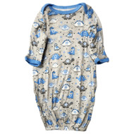 Infant Boy Gray & Blue Dinosaur Print Cotton Gown Pajama PJ Preemie