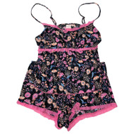 Womens Black & Pink Floral Pajamas Sleep Set Cami Tank Top & Shorts