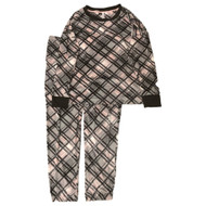 Womens Pink & Gray Fleece Plaid Pajamas Joggers & Top Sleep Set