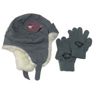 Girls Gray Plush Bobby Jack Monkey Themed Trapper Hat & Gloves Set