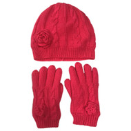 Jumping Beans Girls 2pc Pink Cable Knit Beanie Hat & Gloves Set