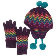 Jumping Beans Girls 2 Piece Trapper Hat & Gloves Set Purple Zig Zag