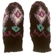 Girls Brown & Purple Knit Geometric Print Mittens Fleece Lined