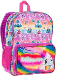 Emoji Glitter Rainbow Poop & Heart 16 inch Backpack , School Book Bag