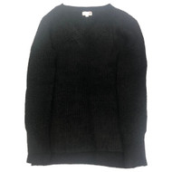 Womens Plush Black Cable Knit Chenille V-Neck Sweater XS