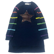 Girls Long Sleeve Blue Rainbow Star Flip Sequin Sweater Dress XS (4)