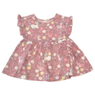 Infant Girls Pink Ruffle Short Sleeve Dress Bunny Fox Deer & Unicorn