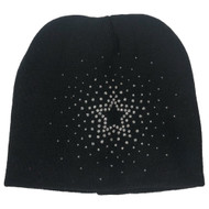 Girls Black Rhinestone Star Beanie Stocking Cap Winter Hat