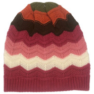 Girls Pink Orange & Brown Zig Zag Stripe Knit Beanie Stocking Cap Winter Hat