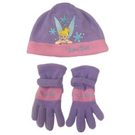 Disney Girls Purple Fleece Tinkerbell Fairies Beanie Hat & Gloves Set