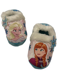 Disney Frozen Toddler Girls White Shimmer Elsa & Anna Slippers House Shoes 5-6
