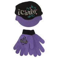 Girls Purple iCarly Newsboy Beanie Stocking Cap Hat & Gloves Set I Carly
