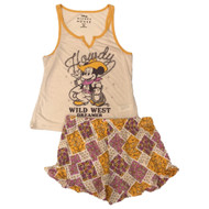 Disney Womens Tan & Pink Mickey Mouse Pajamas Tank Top & Shorts Sleep Set