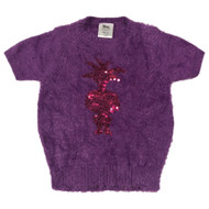 Girls Fuzzy Purple Trolls Poppy Sequin Short Sleeve Sweater