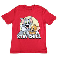 Tom & Jerry Boys Red Stay Chill Short Sleeved T-Shirt Tee Shirt