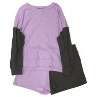 Womens Purple & Gray Color-block Pajamas Sleep Set Top & Shorts Set