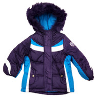 Toddler Girls Purple & Blue Hooded Ski Jacket Puffer Coat