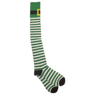 Womens Green & White Stripe Over the Knee Socks Leprechaun Theme St Patricks Day
