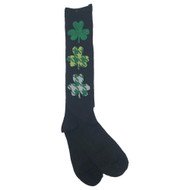 Womens Black & Green Knee Socks Shamrock Clover Theme St Patricks Day